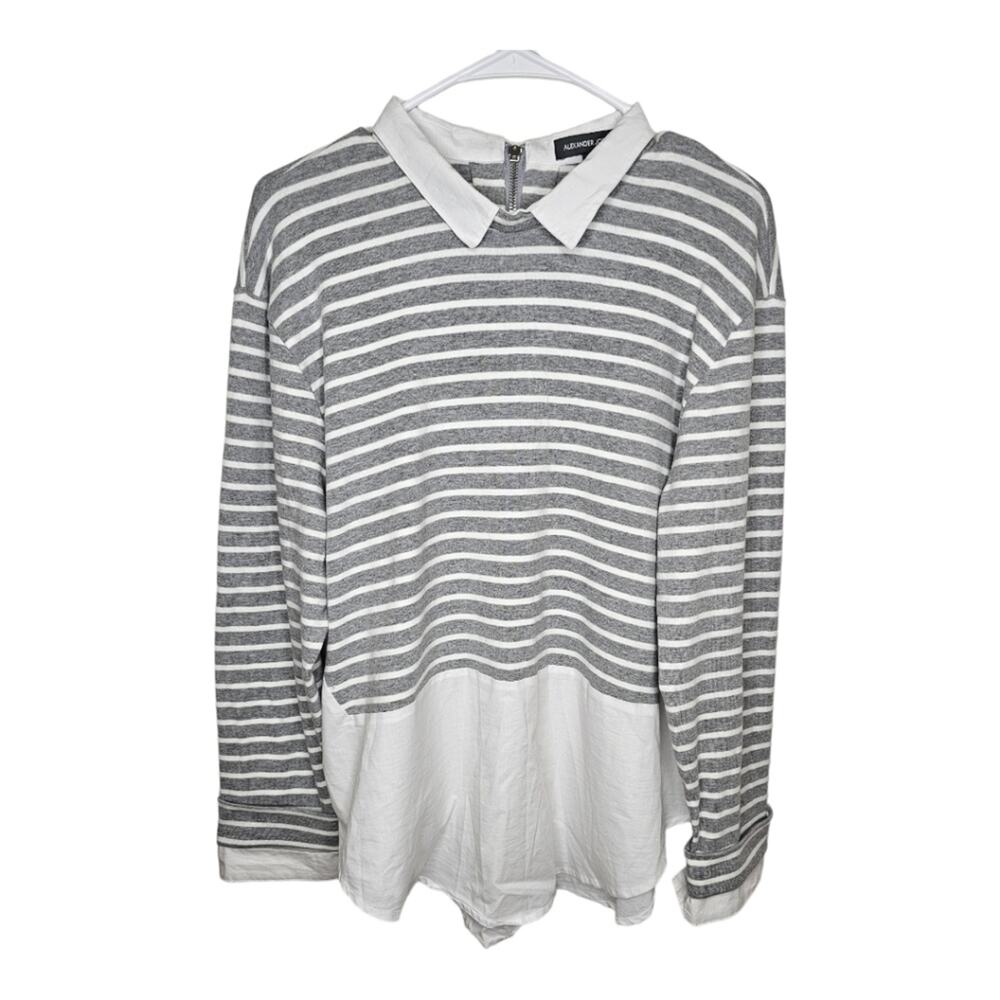 Alexander Jordan Mixed Media Long Sleeve Collared Hi Low Shirt XL